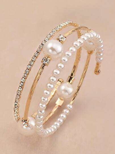 1pc Fashionable Delicate Pearl & Rhinestone Decorated Bracelet For Girls
