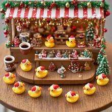 66pcsMini Resin Duck Miniature Santa Hat Duck Doll Decoration For Christmas, Crafts, Dollhouse, Slime, Home Decoration-Perfect Christmas Gift