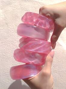 1 pieza Brazalete de resina redondo con brillo, rosa, elegante y refinado, adecuado como regalo o para uso diario