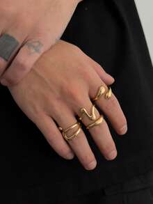 Set de 4 anillos de metal de aleación con formas únicas y personalizados para hombres - Apertura - Ver 2