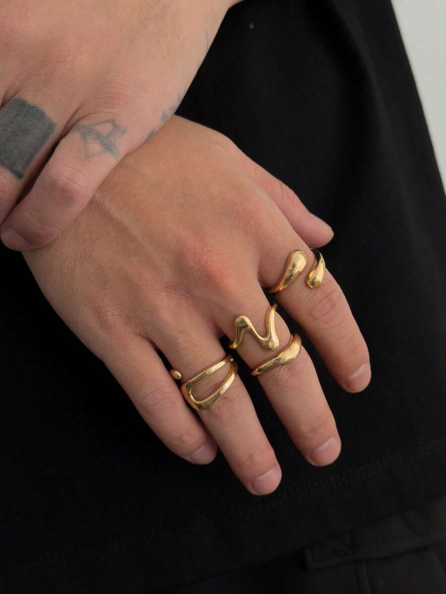 Set de 4 anillos de metal de aleación con formas únicas y personalizados para hombres