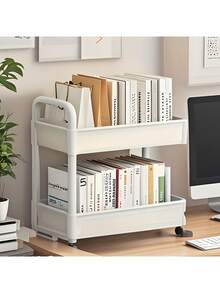 1 pièce Étagère de rangement à double couche sur roulettes, pratique, en plastique durable pour ranger les fournitures de bureau, les collations et les livres - étagère gain de place sous le bureau pour la cuisine, la chambre, la maison et la salle de bain - Multicolore - Voir 2