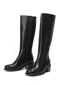 Fashion Women's Side Zipper Riding Boots, Stylish Shoes For Fall/Winter, Elegant Tall Boots, Comfortable Fitted, Essential Women's Footwear. Signature Western Boots For Women, Fashionable Leather Boots, Perfect For Riding And Casual Wear, Elegant Shoes Black Boots,Knee High Boots