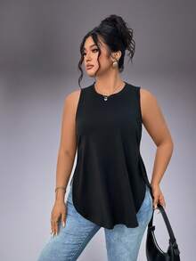 1 pieza Camiseta sin mangas deportiva de verano de talla grande con abertura lateral, color negro - Negro - Ver 5