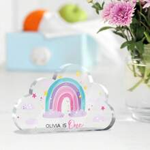 Presente Personalizado de Batizado Placa Acrílica em Formato de Nuvem com Animais, Lembrança Personalizada com Nome, Data, Menino ou Menina, Presente de Batismo