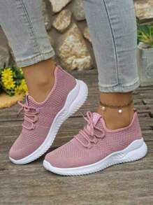 Women's Breathable Knit Slip- Shoes - Lightweight Low-Top Sneakers With Soft EVA/PVC Sole, All-Season Comfort For Walking, Jogging & Casual Wear - White, Ladies Sneakers, Round Toe Design, Cushioned Sole, Women