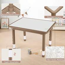 Conjunto de Mesa y Sillas para Niños Pequeños, Altura Ajustable - Escritorio Infantil Mejorado y 4 Sillas para Edades de 3 a 8 Años, Mesa Multiactividades para Niños con Superficie para Dibujar y Patrón de Mármol para Casa/Guardería/Sala de Clases - Pizarra blanca de chocolate - Ver 3