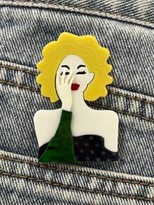 1pc Handmade Patchwork Acrylic Brooch, Fashionable Personalized Dopamine Colorful Women's Brooch, Bag & Clothing Accessory Pin - A - View 16