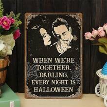 1PC Gothic Halloween Metal Tin Sign When We're Together Every Night Is Halloween Rustic Vintage Wall Plaque Romantic And Spooky Wall Decor For Living Room Bedroom Or Lovers Perfect Gift For Halloween Fans - 彩色 - 查看 2