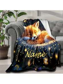 Manta de flanela com estampa de raposa (1 peça), personalizada com foto e texto. Ideal para decorar sofá, sala de estar, quarto ou qualquer ambiente. Extra grossa e macia, perfeita para todas as estações do ano. Ideal para presentear amigos e familiares com uma imagem especial.