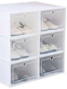 1/5白色折叠鞋盒收纳盒用于分类网球鞋高跟鞋等鞋子可堆叠抽屉式翻盖防尘鞋架家用加厚透明折叠鞋子收纳箱