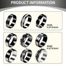 9PCS Stainless Steel Rings For Men High Polished Mens Band Wedding Engagement Fidget Rings Spinning Band Size 7-13 - Black - View 2
