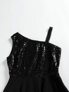 Women's Plus Size Ball Gown Sequined One Shoulder Wrap Sleeveless High Waist A-Line Midi Dress High Low Party Dress