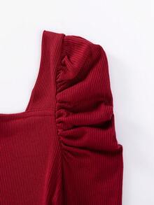 Children Girls Party Dress Solid Color Long Sleeve Performance Wedding Mesh Princess Sweet Mesh Medium Length Tight Dress Tulle Dress Autumn And Winter 2-7 Years Old Red - Burgundy - View 5