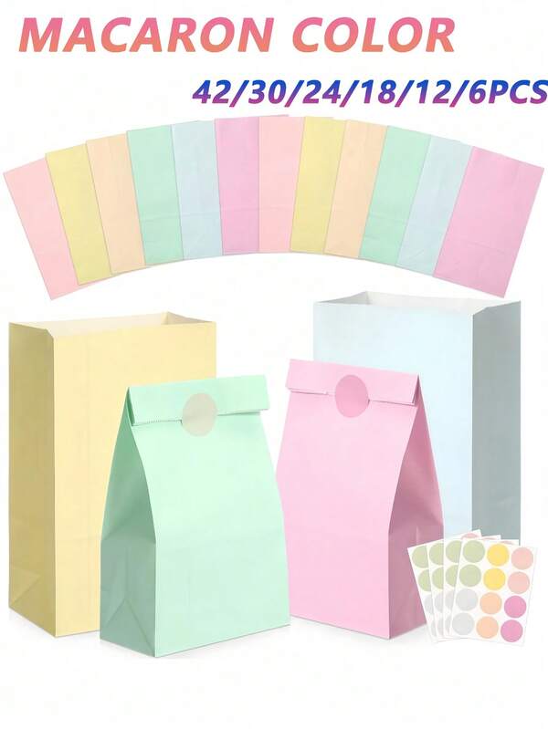 24/12/6pcs Macaron Color Gift Bags,Kraft Paper Party Favor Bags ,Pastel Paper Gift Bags, Colorful Kraft Candy Bags Party Favor Bags Rainbow Goodie Bags,For Party, Birthday, Valentine'S Day, Christmas, Candy Bags, Shopping Bags, Decoration