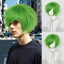 Perruque avec frange droite courte et volumineuse, perruque de cosplay unisexe pour anime, disponible en plusieurs couleurs, perruque avec frange en fibre synthétique résistante à la chaleur, apparence naturelle, haute densité, sans colle nécessaire, confortable à porter, fabriquée en fibre résistante à la chaleur, pour le quotidien, les vacances, les fêtes de Noël, les accessoires de scène, cadeau idéal - Multicolore - Voir 23