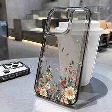 Funda de teléfono moderna y elegante Funda de teléfono: Funda de teléfono negra transparente con grupo de flores de crisantemo de color en la parte inferior, adecuada para iPhone 16pro 15promax 14 13 12 11 x xs xr xsmax, completamente envuelta con posición precisa del orificio, carcasa suave - alta transparencia, carcasa suave clara y duradera, fundas protectoras de diseñador lindas y femeninas para mujeres - 1 pieza - Ver 3