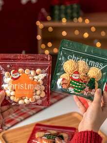 50pcs Christmas Cookie Packaging Bags, Self-Sealing Cookies, Candies, Snowflake Cakes, Snacks, Small Individual Gift Boxes, Frosted Cookies, Lollipops, Chocolate Cookies, Snowflake Cakes Food Packaging Bags, Zipper Seal, Reusable, Cranberry, Small Cookies Baking Bags