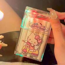 Sanrio 1 Piece Hello Kitty Cartoon Portable Cigarette Case (Without Lighter), Creative And Personalized Storage For 20 Cigarettes, Transparent Plastic Material Flip Design, Cigarette Storage Box, Cute Cartoon Cigarette Case, Transparent Cigarette Case With Friends, Smoking Equipment Storage Box, Innovative Design Flip Cover, Back To School, Party Supplies