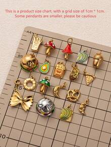 1 pezzo Ciondolo in acciaio inossidabile placcato oro 18K, serie di imitazioni di alimenti alla moda, tra cui toast, croissant, biscotti, ciambelle, patatine fritte, hamburger, accessori per gioielli fai-da-te, adatto per collana, bracciale, portachiavi, facile da abbinare, può essere indossato come ciondolo elegante.