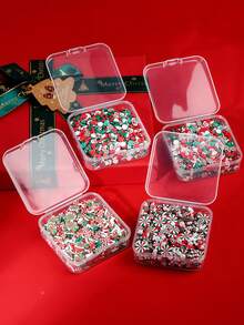 50g/Box zufällig gemischter Mini Weihnachts-Harz-Dekorations-Set, Weihnachts-Schneeflocke Weihnachtsmann Perlen, DIY Feiertags-Party Nagelkunst Dekorations-Accessoires