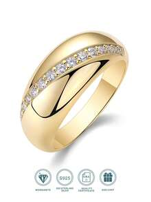 1 chiếc nhẫn Moissanite, bạc Sterling 925 mạ vàng 18K, thiết kế tối giản thời trang, hình kim cương tròn cổ điển, thích hợp để đeo hàng ngày hoặc những dịp đặc biệt như đám cưới, tiệc tùng, tiệc chiêu đãi, chất liệu ít gây dị ứng và không chứa niken bảo vệ da, Moissanite sáng bóng mang lại vẻ thanh lịch quý phái, hoàn hảo cho nhẫn đính hôn hoặc nhẫn cưới, cũng là một món quà tuyệt vời cho ngày kỷ niệm, sinh nhật hoặc ngày lễ, đi kèm với chứng nhận GRA - Vàng - Xem 2