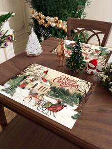 1/2/4pcs 30x45cm Christmas Theme Placemats, Vintage Christmas Snowy Landscape, Christmas Carriage Pattern Placemats, Kitchen Dining Table Decor, Decorative Accessories, Tableware Mats, Room Decor, Dining Table Decor