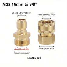1Set 3/8 M22 To 14/15mm Adapter For High Pressure Wash Machine Water Outlet Set Quick Connect Kits For M22 High Pressure Washer Pipe Joint