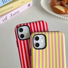 Compatible With IPhone 13 / 14 Case, Fashion Cute Multi-Strip Pattern Aesthetic Design For Women, Soft TPU And Hard Back Shockproof Phone Case For IPhone 16 15 14 13 12 11 Pro Max Plus Compatible With Sam Galaxy A And S Series - Tím và Trắng - Xem 4