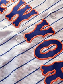 Camiseta de béisbol bordada para hombre, blanca, de manga corta, cuello en V y abotonada, informal, para fiestas y deportes - Blanco - Ver 5