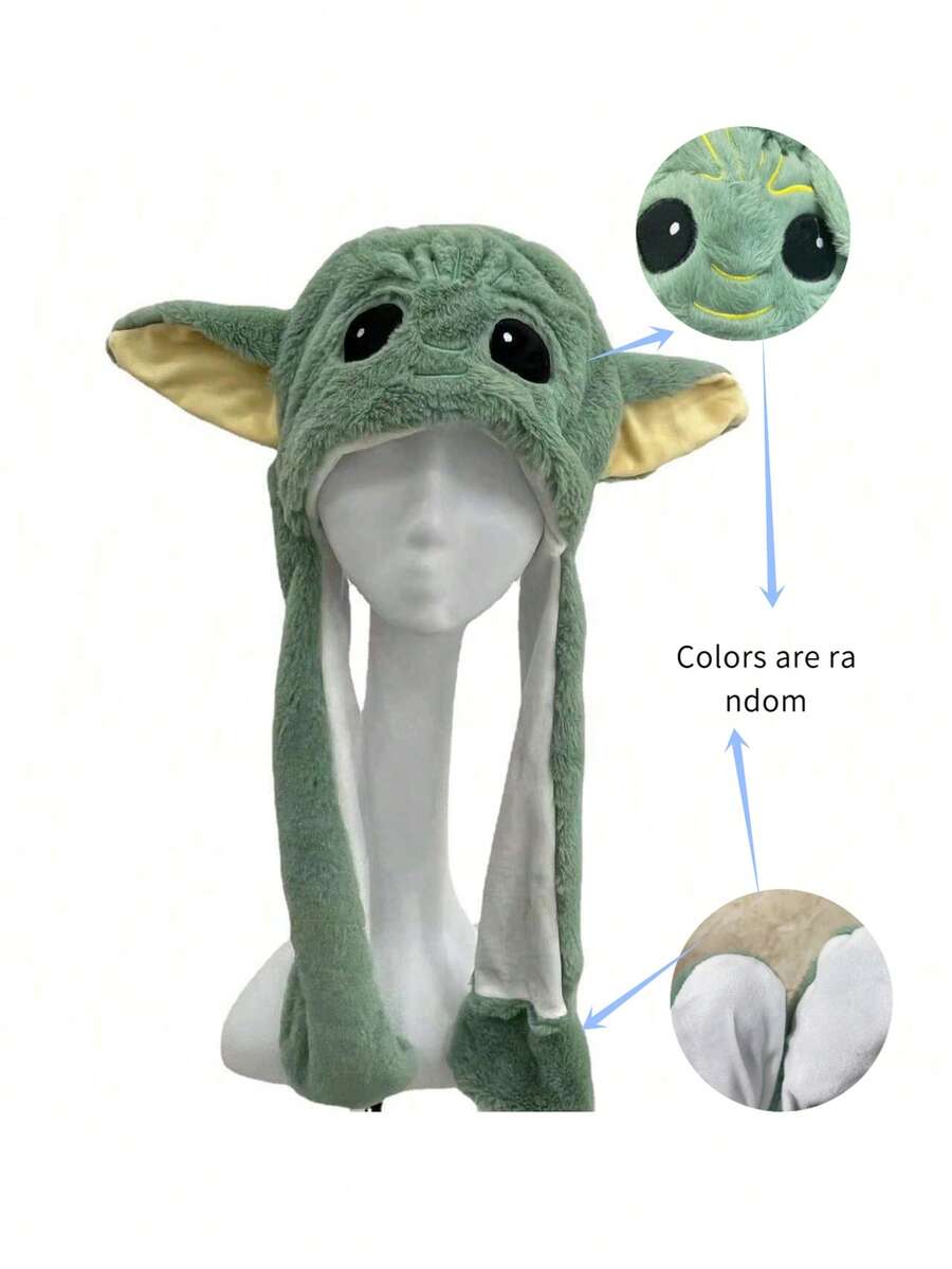 Star Wars Cartoon Party Hat, Cute And Suitable As Birthday Gift, Fun Hat, Back To School Party Hat, Cosplay Hat, Christmas Gift, The Movable Ears Make This Creative Hat Warm And Fashionable, Warm Plush Hat, Green, Pink, Yellow Ear Star Wars Cute Hat - Multicolor - View 1
