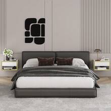 Gold Nightstand Set Of 2, Modern Bedside Table With Drawers And Open Shelf, Floating Design, Small Side Table For Bedroom, Black/ White - 白色 - 查看 8