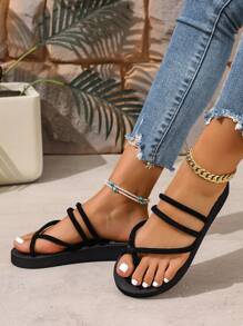 Women's Casual Summer New Flat Sandals, Plastic Indoor Slippers, Beach Hawaii Flip Flops - Black - View 3