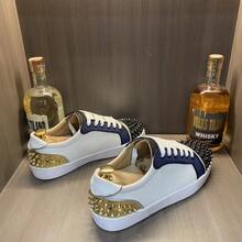 Red Sole Sneakers With Rivets Men, Casual Versatile Lace-Up Shoes - White Counter Version - View 3