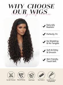 26 Inch Long Jerry Curly Brown And Gold Two-Color Headband Wig; Wigs For Women, Carnival; Kpop, K Pop; Y2k; Cosplay; Synthetic Woven Chemical Fiber Wig, Peluca; Fake Hair; Ideal For Holiday Travel Cosplay, Halloween, Christmas And Daily Wear; Dopamine Style; Quick Arrival - Black - View 7