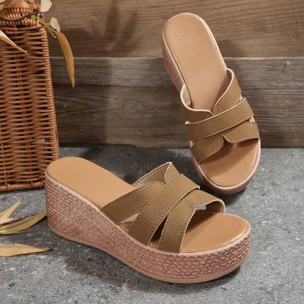 Damen Champagner-farbene Plateau-Keilabsatz Sandalen, modisch für den Sommer