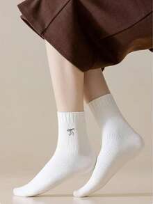 5 pares de meias femininas, quentes e macias, com bordado de laço, casuais, para casa, festa, meias esportivas para outono/inverno