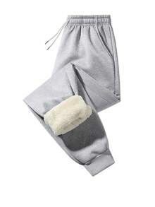 Pantalones de chándal con forro térmico para hombres, Bottom con forro de borreguito, joggers con puños gruesos