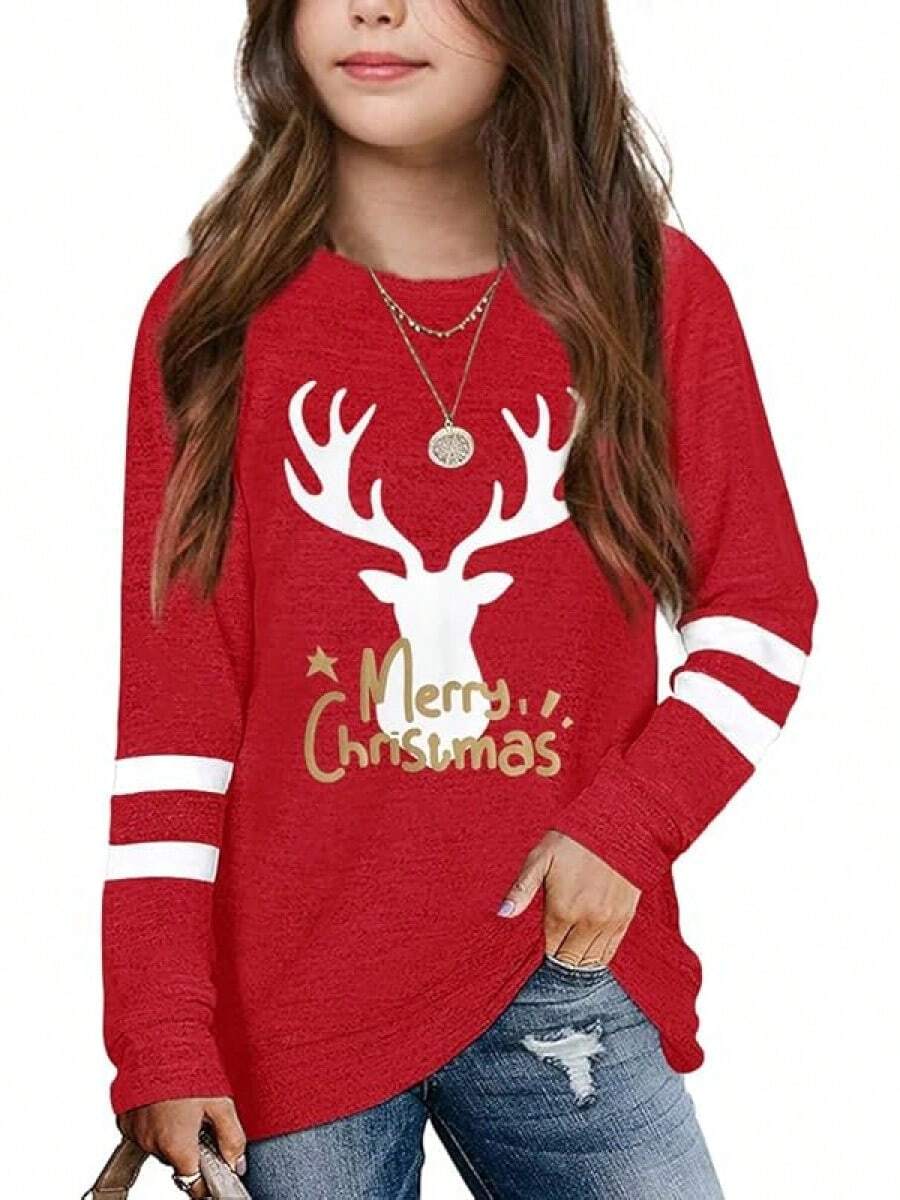 Apbondy Girls Shirts Casual Long Sleeve Crewneck Loose Striped Sweatshirts Pullover Tops