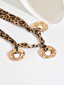 1 chiếc vòng cổ kim loại tròn sáng bóng họa tiết da báo vá hình học bất đối xứng cá nhân hóa thời trang có nơ, choker ngọt ngào và cay nồng - Nhiều màu - Xem 5