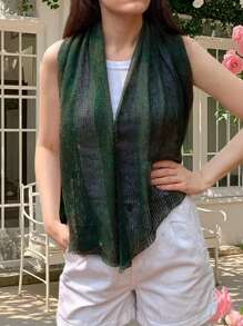 Women Knit Shawl Wrap, Elegant Shiny Sequins Fine Mesh Shoulder Cover-Up For Spring Summer