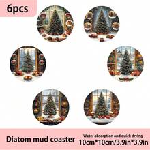 1 set/4 buc/6 buc suporturi de pahare cu model de turtă dulce și brad de Crăciun, suporturi de pahare cu noroi de diatomee, suporturi de pahare pentru cafea, decorațiuni multi-ocazie pentru casă și restaurant, cadouri zilnice, decorațiuni de masă, decorațiuni zilnice, decorațiuni pentru petreceri tematice