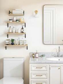 1个投影仪壁挂支架，加固钢支撑，卧室壁挂式储物架，100%天然桐木，大尺寸，用途广泛，可调节支架设计，适用于厨房、浴室和卧室收纳，坚固耐用，易于安装，非常适合展示小型盆栽植物、多肉植物和悬挂装饰品。 - 燒木色 - 查看 3