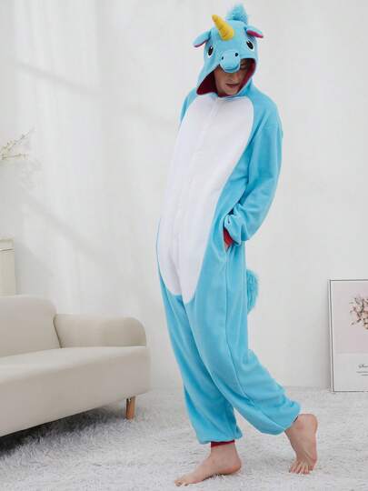 Men Funny Animal One-Piece Jumpsuit Pajamas With Pockets And Hood, Machine Washable, Perfect For Christmas Or Casual House Wear, Unisex Funny Pajamas, Can Be Worn Outside., Winter