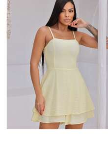 Romper Dress Flared Viscose Fabric With Adjustable Straps With Elastex Cup At Simple Cost Linen With Belt Daily Daily Summer - Màu vàng ngỗng - Xem 5