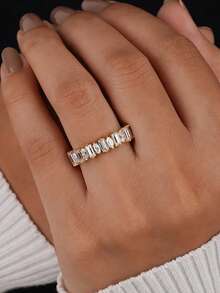 1枚S925纯银长方形眼睛拇指戒指，优雅珠宝礼品，女士之选 - 半圈長方馬眼 - 查看 3