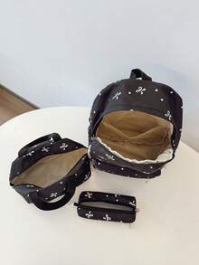 三件套休闲学院风蝴蝶印花背包套装，包含背包、午餐包、斜挎包和带笔记本电脑隔层的笔袋，配有可调节肩带、多口袋大容量多功能书包套装，适合女性/女孩/青少年/大学生/毕业生日常使用/度假/旅行/返校，可爱蝴蝶图案背包 - 黑色 - 查看 10