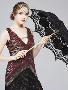 BABEYOND Lace Umbrella Parasol Vintage Wedding Bridal Umbrella For Decoration Photo Lady Costume 1920s Party (Black) - màu đen - Xem 1