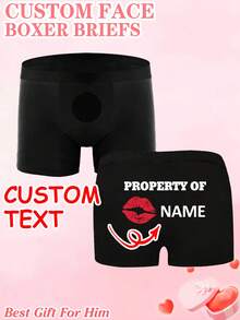 Cuecas masculinas personalizadas com foto/texto/nome/padrão, roupa íntima casual elástica e confortável