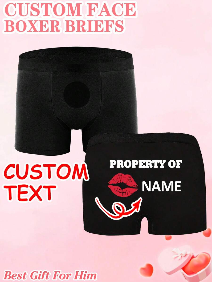 Cuecas masculinas personalizadas com foto/texto/nome/padrão, roupa íntima casual elástica e confortável